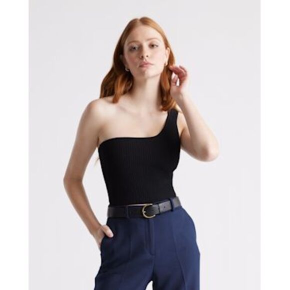 Quince Tops - NWT Quince Black One-Shoulder Ribbed Tank shirt